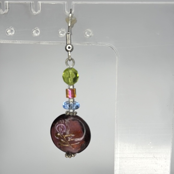 Blue and Green Dangle Earrings with Silver Findings - Picture 2 of 5